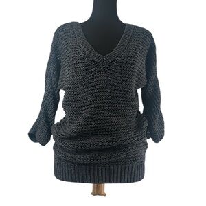 Roxy open knit sweater half sleeve y2k beach party coverup grey 2000’s sz lg